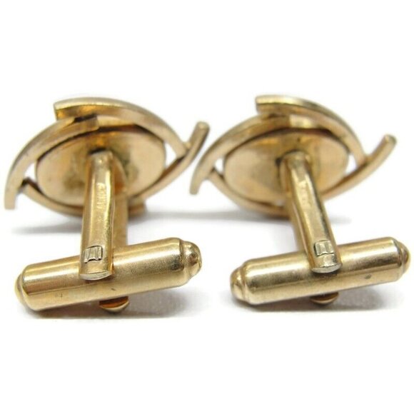 Vintage Cufflinks 1/20 12K Gold Filled Black Onyx Swept Design Signed Janice - Picture 8 of 10